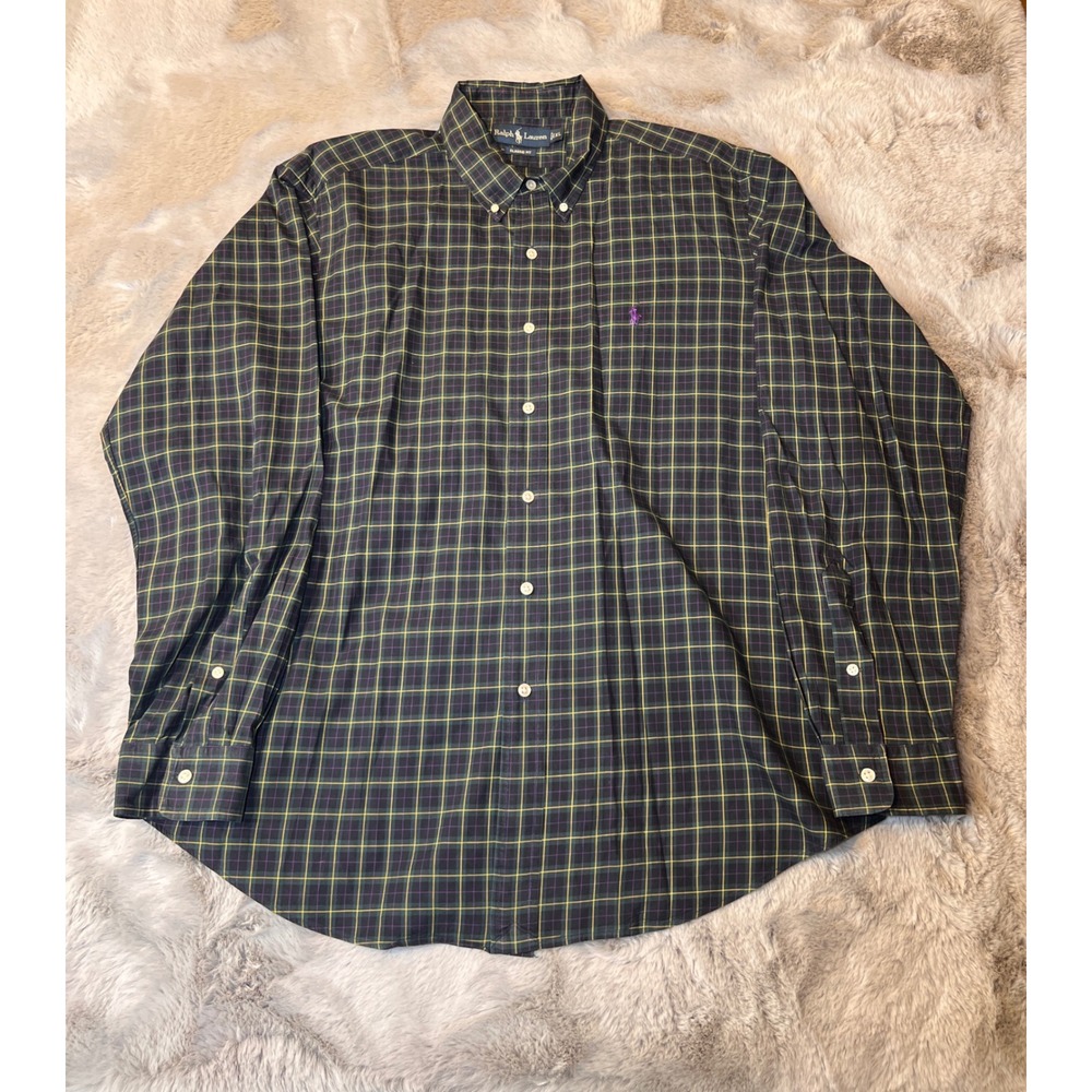 Ralph Lauren Plaid Button Down Shirt‎ Classic Fit Long Sleeve Purple Logo XL